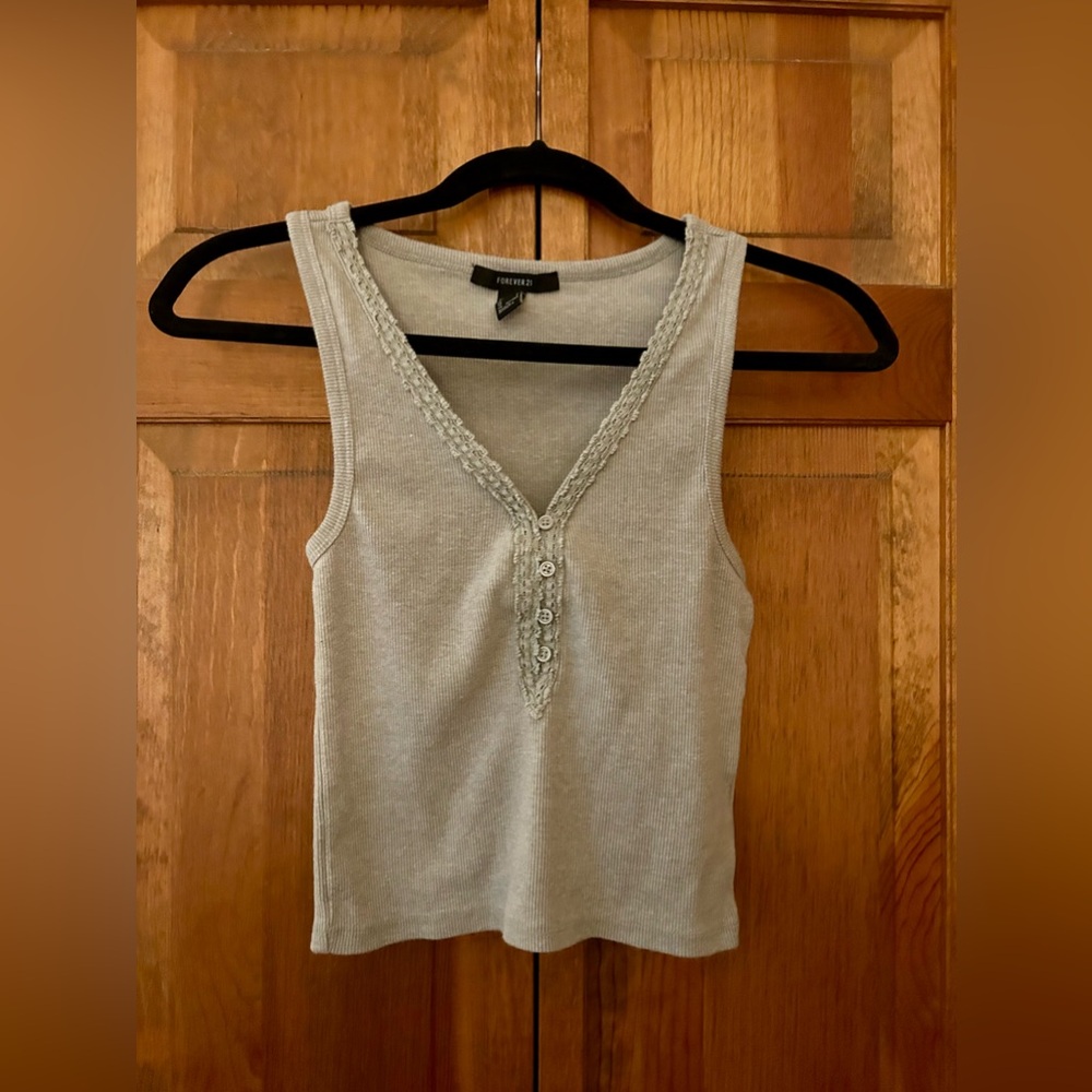 Forever 21 Women’s Textured Ribbed Y2K/ Early 2000s Grey Stretchy Sz S Tank Top